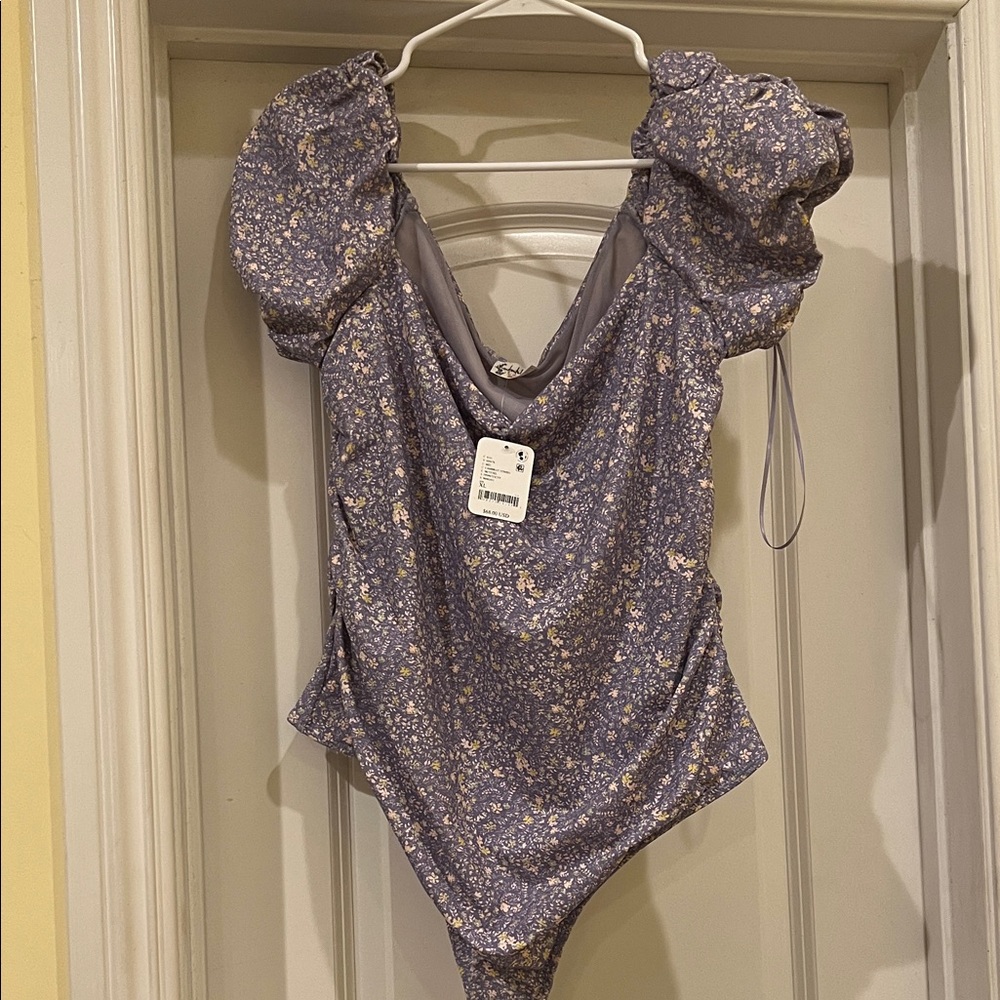 Free People Floral Puff Sleeve Womens bodysuit